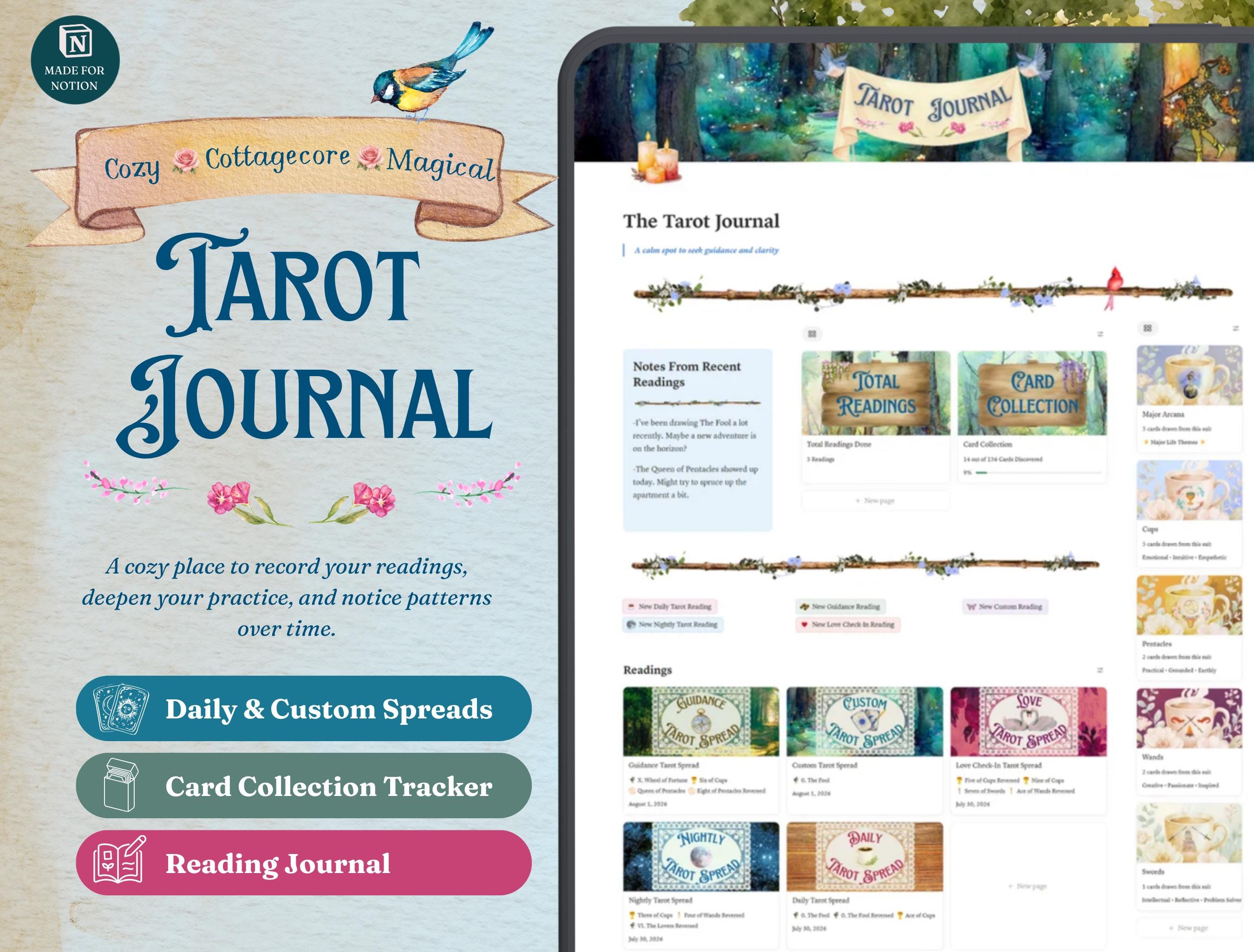 Fairytale Tarot Journal Notion Template, Digital Grimoire (Digital Download)