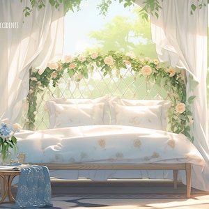 6 Helle Blumen Schlafzimmer Vtuber Hintergründe, Vtuber Hintergrund, Stream Hintergrund, Zoom, Twitch Hintergrund, Anime Hintergrund, Overlay