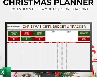Holiday Planner | Christmas Budget | Christmas Gifts Tracker Excel Spreadsheet | Christmas Planner Spreadsheet