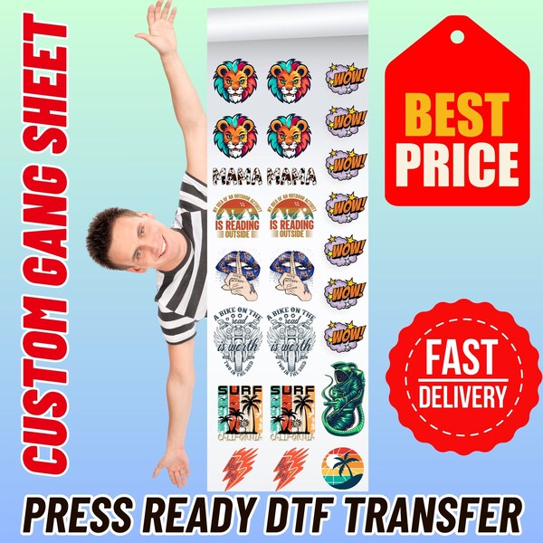 DTF Gang Sheet Transfer, Benutzerdefinierter DTF-Druck, DTF-Druckdesign, Benutzerdefiniertes Logo Sheet, Benutzerdefinierte Wärmetransfer, Massen-Dtf-Transfer, Großhandels-Dtf-Druck