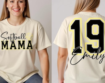 Softball Mama Shirt with Custom Name and Number, Personalized Softball Mom Tee, Game Day Shirt for Softball Moms, Custom Player Number Shirt
