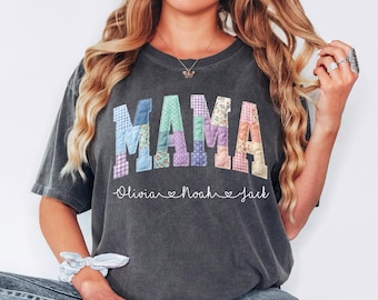 Comfort Colors® Custom Mama Shirt With Kids Names, Personalized Mom Shirt, Mother Gift Shirt, Custom Gift for Mom, Print Only — Not a Patch