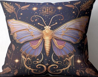 Moth dark academia cottagecore throw cushion, whimsigoth decor pillow