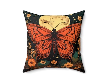 Moth moon gothic throw cushion, whimsigoth decor pillow