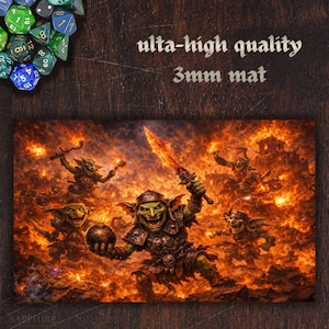 Goblin Battle Playmat Desk Mat | Fantasy War Gaming Mat | Card Game Play Surface | Tabletop RPG Mat | Large Mouse Pad | Gamer Desk Decor