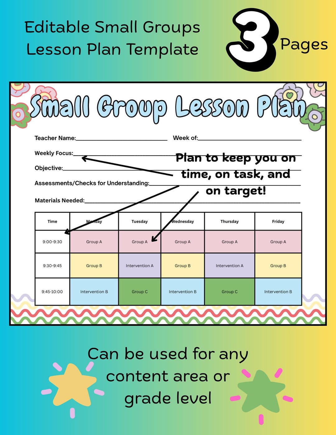 Editable Small Group Lesson Plan | Teacher Weekly Planner | Any Grade ...
