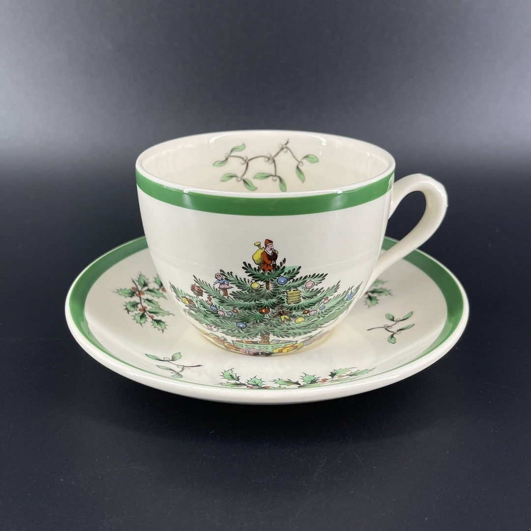 Spode - Set De 4 Tasses à Espresso Et Soucoupes Christmas Tree - Faïence, Lavable Au Lave-vaisselle - 85 G Par Tasse - Coffret Cadeau