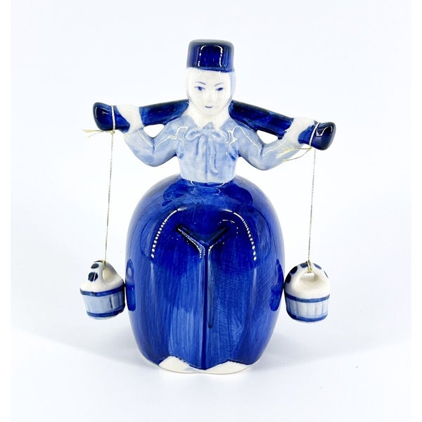 Vtg Delft Blue Daic Milk Man W/ Yoke & Pails Dutch Boy Figurine EUC