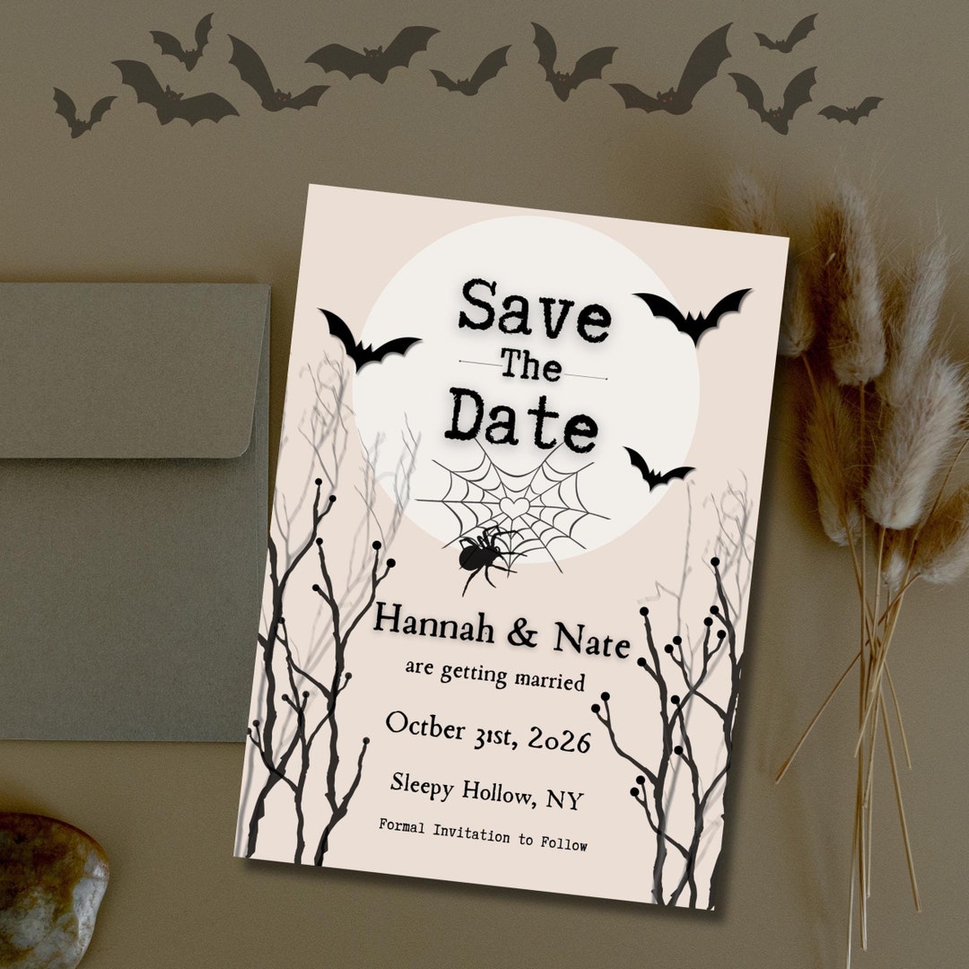 Editable Halloween Save the Date Canva Template, Spooky Wedding ...