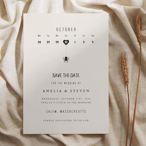 Tarjeta de invitación para boda de Halloween minimalista y espeluznante, invitación gótica del 31 de octubre, tarjeta de boda de Halloween personalizable, diseño minimalista simple