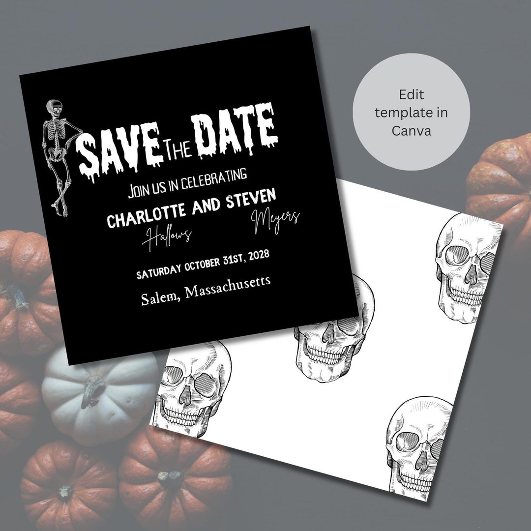Skeleton Save the Date, Spooky Save the Date, Halloween Themed Wedding ...