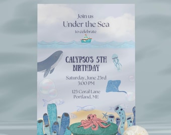 Under the Sea Birthday Invitation: Editable Ocean Party Invite (Digital Download)