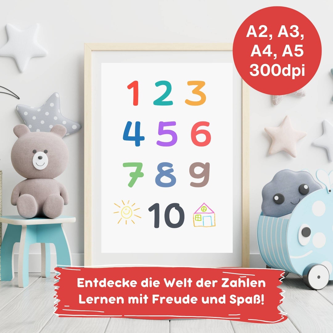 123 Numbers Poster Kids Poster White Background Numbers for - Etsy