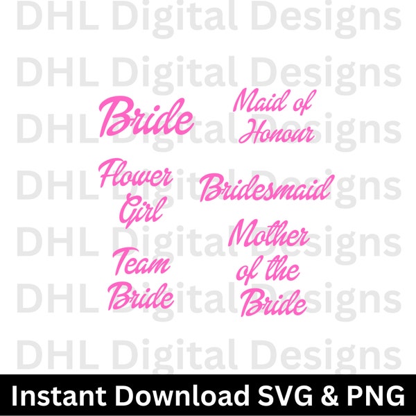 Barbie Wedding Font SVG PNG Bride Groom Best Man Maid of Honour Bridesmaid Flower Girl Mother of the Bride Bridesman Mr. & Mrs. Future Mrs.