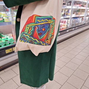 Jute bag with expressionist motif &quot;Shaman Lady with Hat&quot; | Jute bag art | Carrying bag with art motif, canvas bag, tote bag