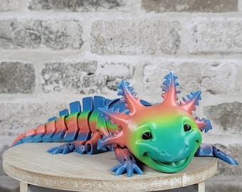Figura flexible de ajolote / Lindo juguete sensorial / Juguete sensorial / Arcoíris / Regalo único / Impresión 3D