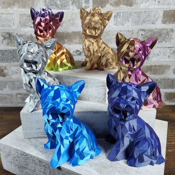 Laag Poly Yorkie | Sculptuur | Woondecoratie | Uniek cadeau | 3D afgedrukt