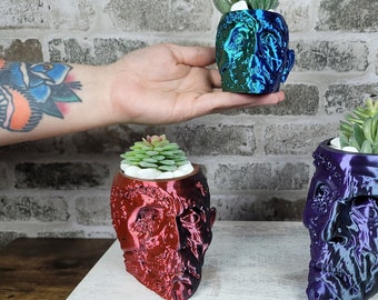 Jardinière crâne de zombie | Cadeau unique | Décoration d'Halloween | Plantes succulentes | Imprimé en 3D