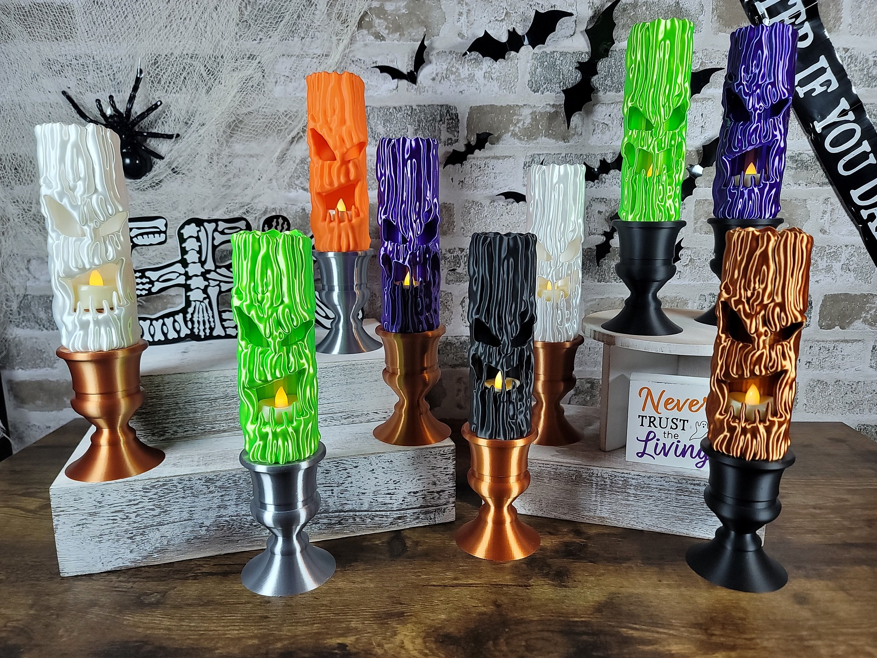 Creepy Candles W/LED Tea Light, Halloween Decor, Spooky Gift, 3D Printed
