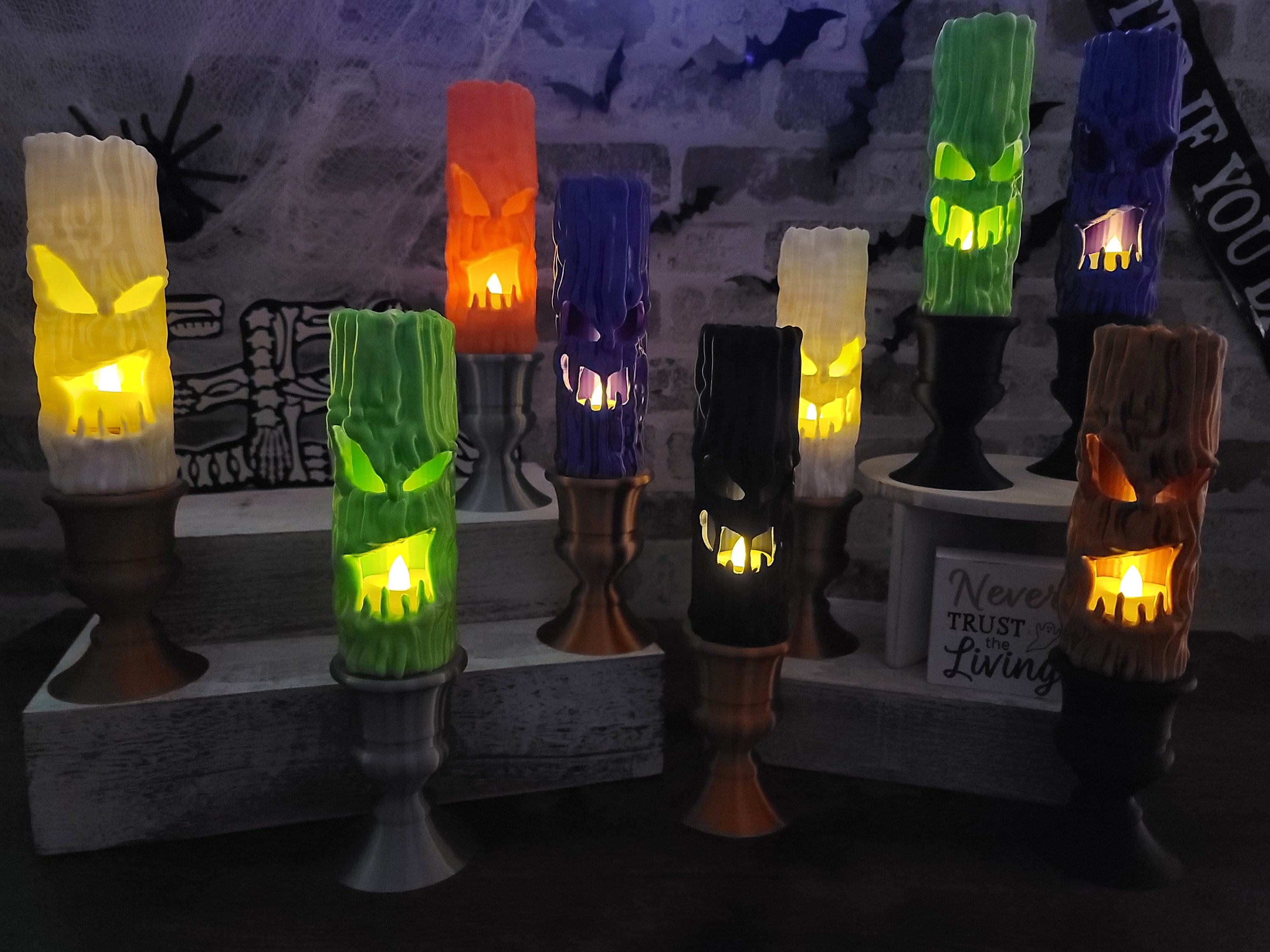 Creepy Candles W/LED Tea Light, Halloween Decor, Spooky Gift, 3D Printed