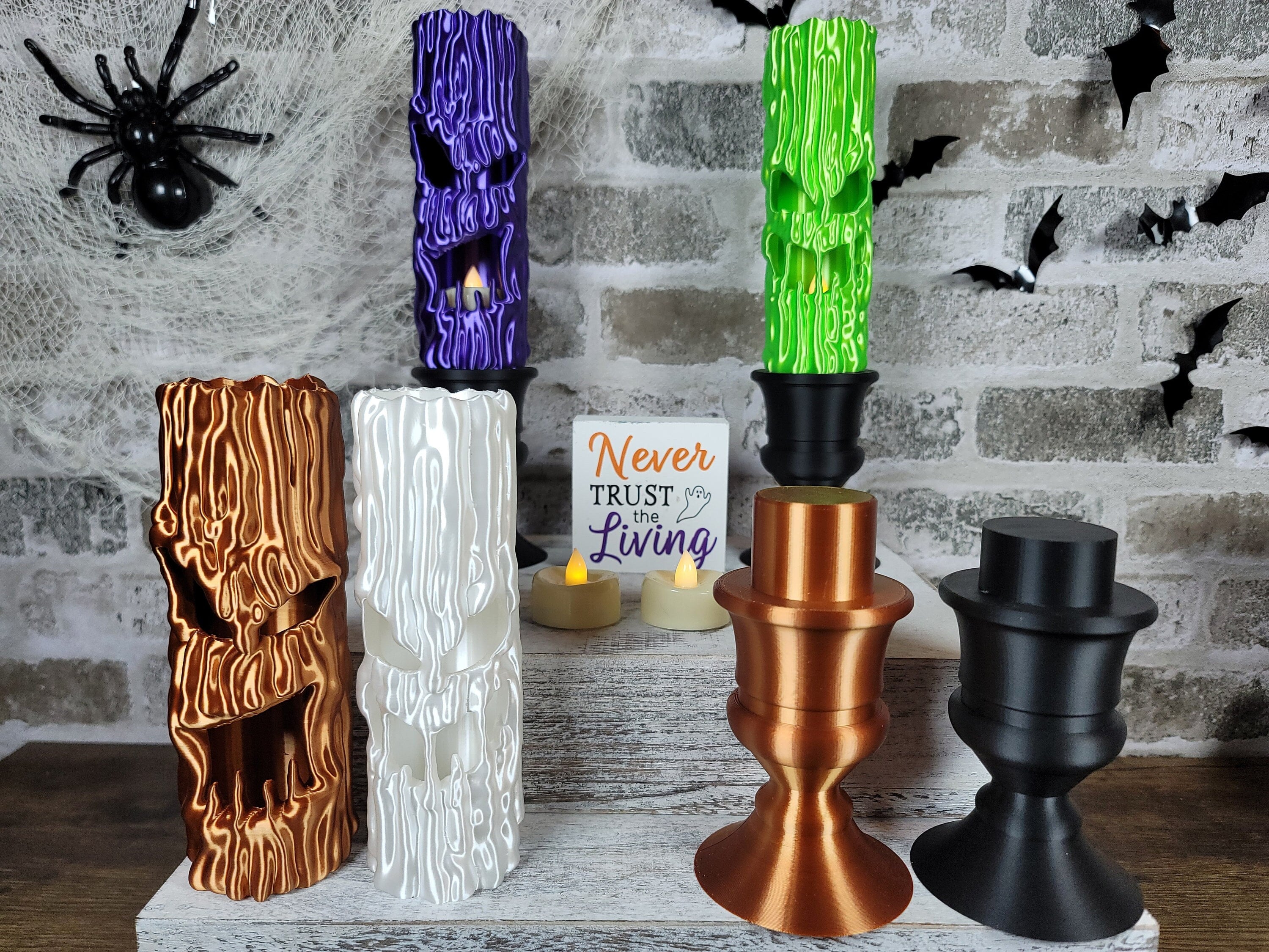 Creepy Candles W/LED Tea Light, Halloween Decor, Spooky Gift, 3D Printed