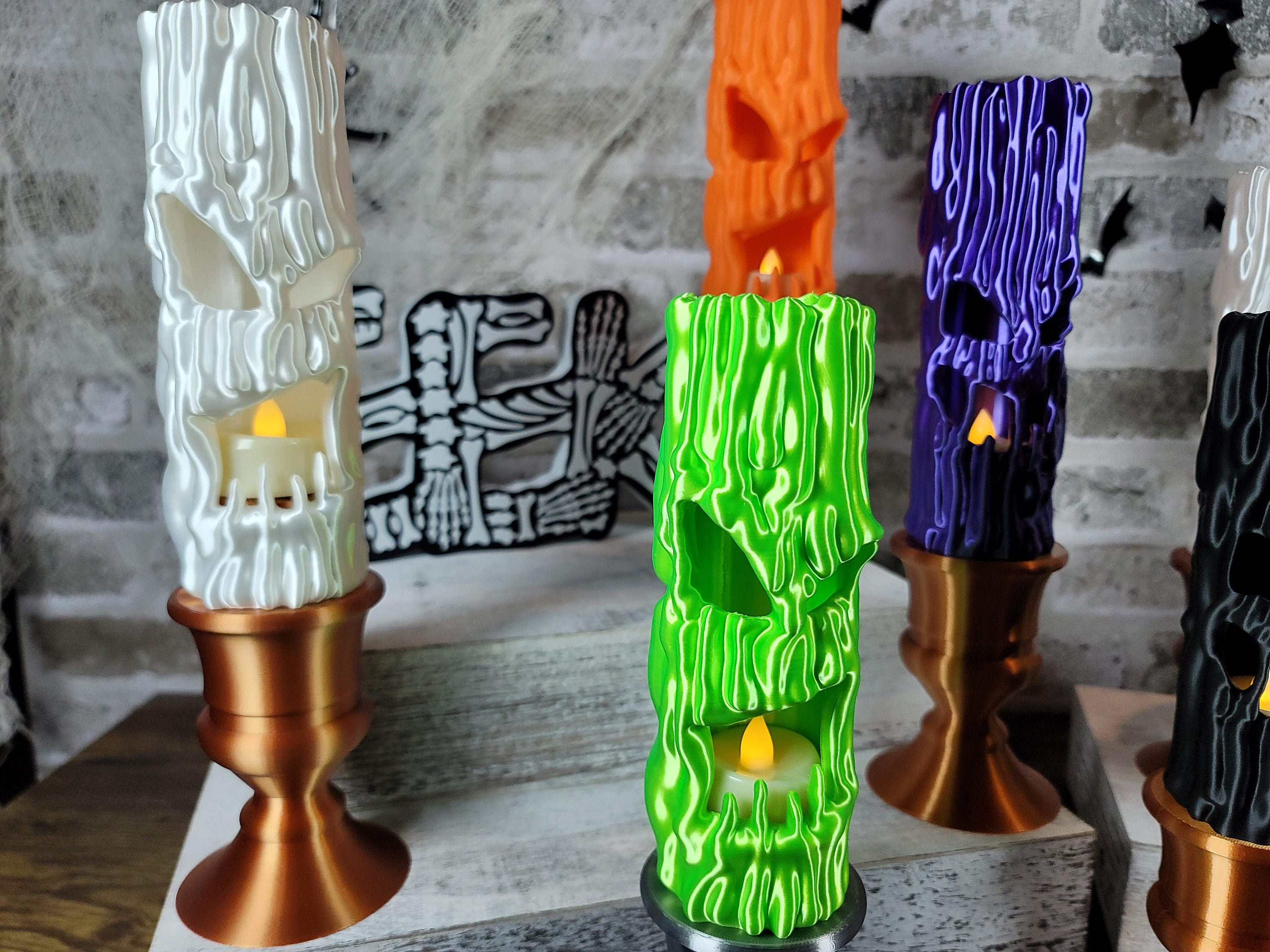 Creepy Candles W/LED Tea Light, Halloween Decor, Spooky Gift, 3D Printed