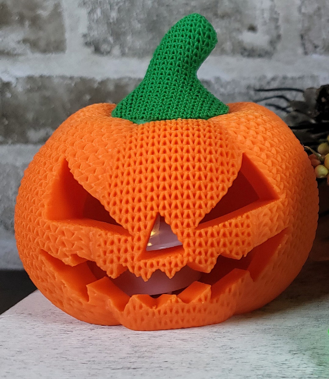 Knitted Jacko'lantern W/led Tea Light Halloween Decor Unique Gift 3D