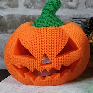 ニット製ジャック・オー・ランタン、LED ティーライト付き | ハロウィン デコレーション | ユニークなギフト | 3D プリント