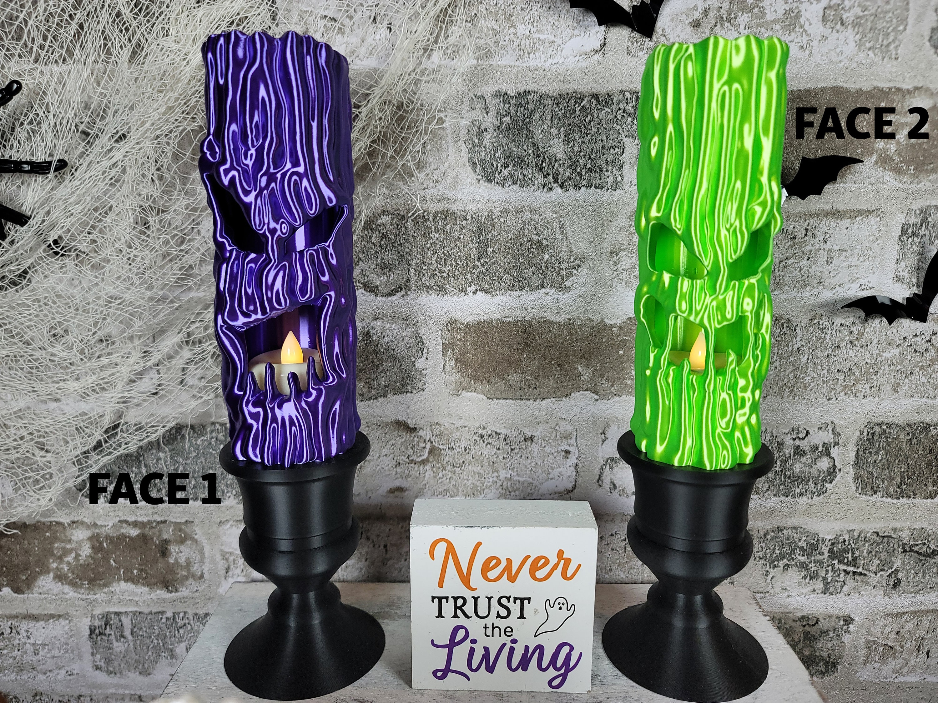 Creepy Candles W/LED Tea Light, Halloween Decor, Spooky Gift, 3D Printed
