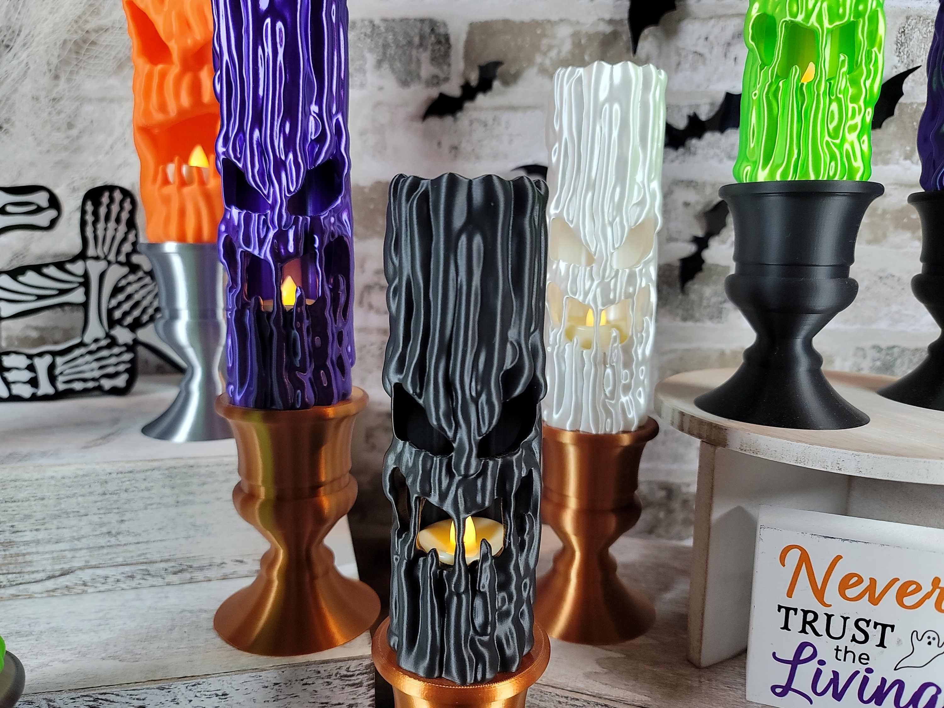 Creepy Candles W/LED Tea Light, Halloween Decor, Spooky Gift, 3D Printed