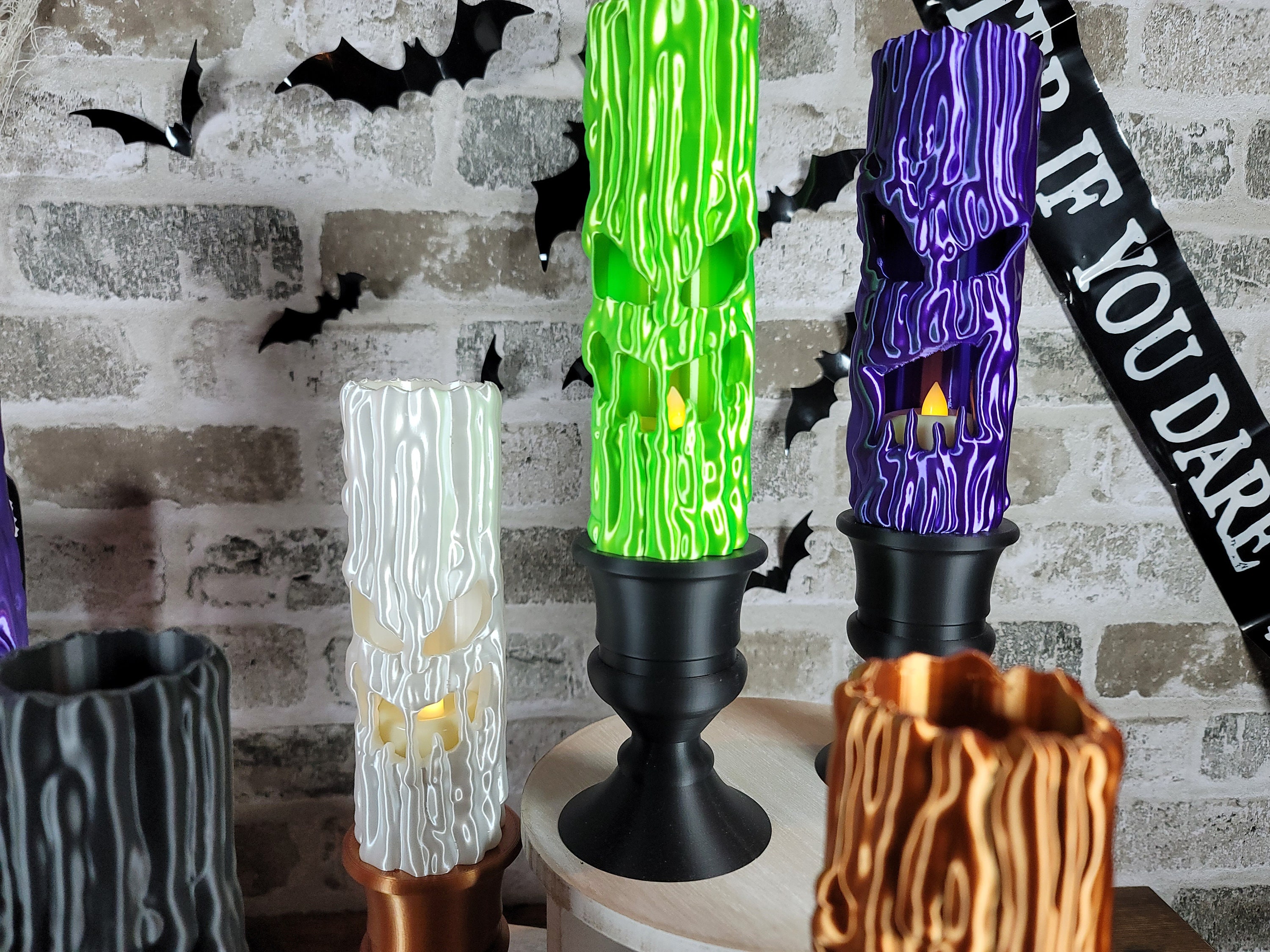 Creepy Candles W/LED Tea Light, Halloween Decor, Spooky Gift, 3D Printed
