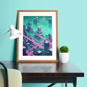 Pôster para arte de sala de jogos, pôster cyberpunk, pôster digital de arte de parede