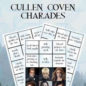 Twilight saga Movie charades Printable Game  Fun Party Game, Team Edward vs Jacob Vampire Theme TITSOAK watch party birthday party game