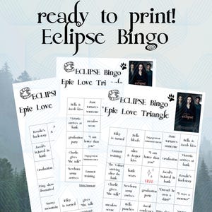 Twilight saga Movie Bingo Eclipse Printable Game  Fun Party Game, Team Edward vs Jacob Vampire Theme TITSOAK watch party birthday