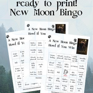 Twilight saga Movie Bingo New Moon Printable Game  Fun Party Game, Team Edward vs Jacob Vampire Theme TITSOAK watch party birthday