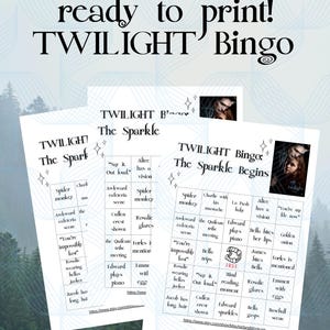 Twilight saga Movie Bingo Printable Game  Fun Party Game, Team Edward vs Jacob Vampire Theme TITSOAK watch party birthday party game