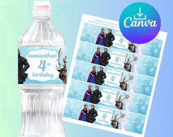 Frozen Party Printables Frozen Inspired Editable water bottle Instant Download Frozen Party Supplies Frozen Editable Template Frozen Favor