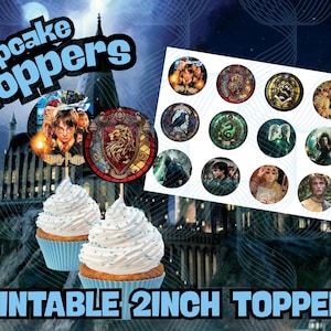 wizard cupcake topper  potter watch party party decor witch birthday decor harry custom cupcake toppers for birthday celebration printable