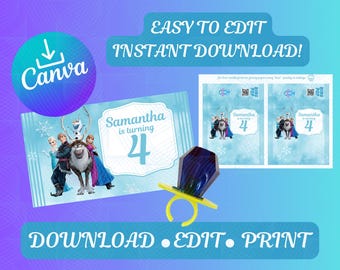Envoltorio de anillo pop editable inspirado en Frozen, descarga instantánea, fiesta de Elsa, tema de Frozen, fiesta personalizada, fiesta de princesas, obsequios de fiesta, obsequio de agradecimiento