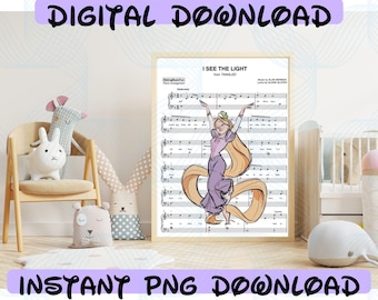Rapunzel Inspired Sheet Music Printable Digital Download nursery decor princess decor princess art tangled decor tangled art kids room art