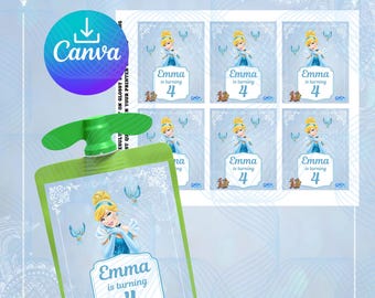 PRINCESS Inspired Editable gogo squeeze template go go squeeze cinderella party princess party princess disney custom snack custom gogo