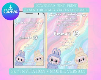 Editable Labubu Invitation, Printable Labubu Party invitation, Labubu birthday party, personalized invitation, digital invitation, custom