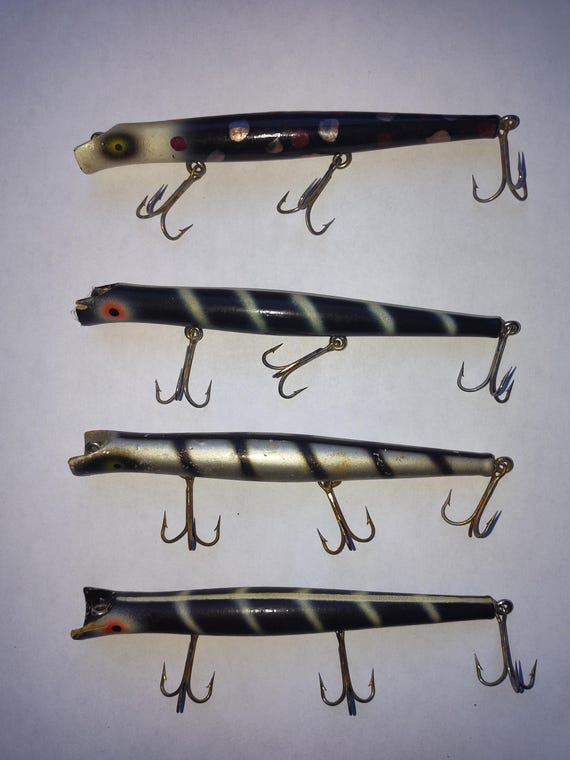 Lot of 4 Vintage Pencil Popper Fishing Lures, Wooden, Black and Silver,  Made Around 1940s-1970s, Unknown Brand. - Etsy New Zealand