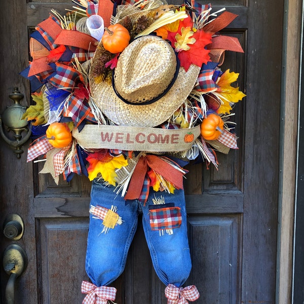 Boy Fall Scarecrow Wreath for front door