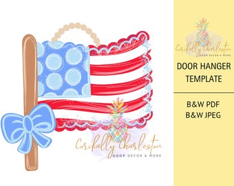 Patriotic Door Hanger Template | Digital Template | Door Hanger Template | Summer Door Hanger | Flag Template | Fourth of July | USA Digital