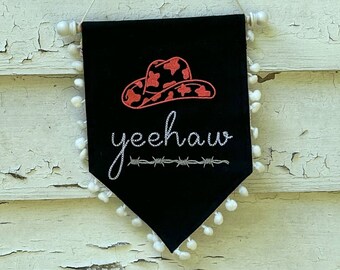 Embroidered Yeehaw Pennant Banner, Cowboy Hat Wall Hanging, Western Decor