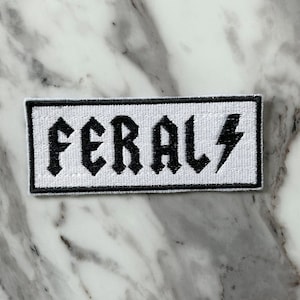 Feral Lightening Bolt Black and White - Iron On Sew On Embroidered Patch