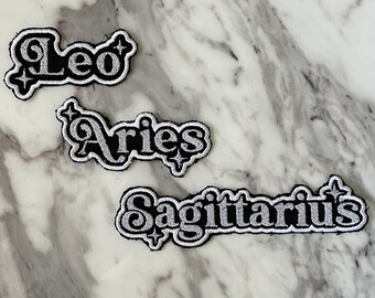 Fire Signs Zodiac Embroidered Iron On Patch Set, Aries Leo Sagittarius Astrology Jacket Patch