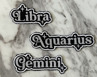 Parche bordado termoadhesivo de signos de aire del zodíaco, Géminis, Libra, Acuario, Astrología