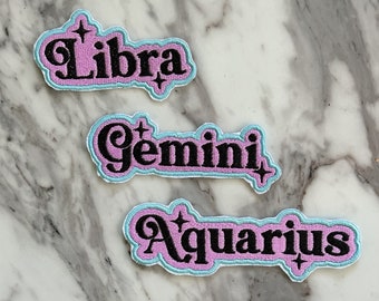 Zodiac | Horoscope | Air Signs | Gemini | Libra | Aquarius | Multi-Colored | Iron On | Sew On | Embroidered Patch